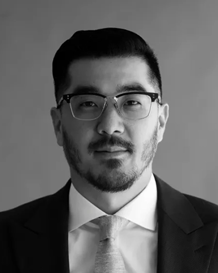 Founding partner of HHJ Trial Attorneys Elliott Jung black and white portrait