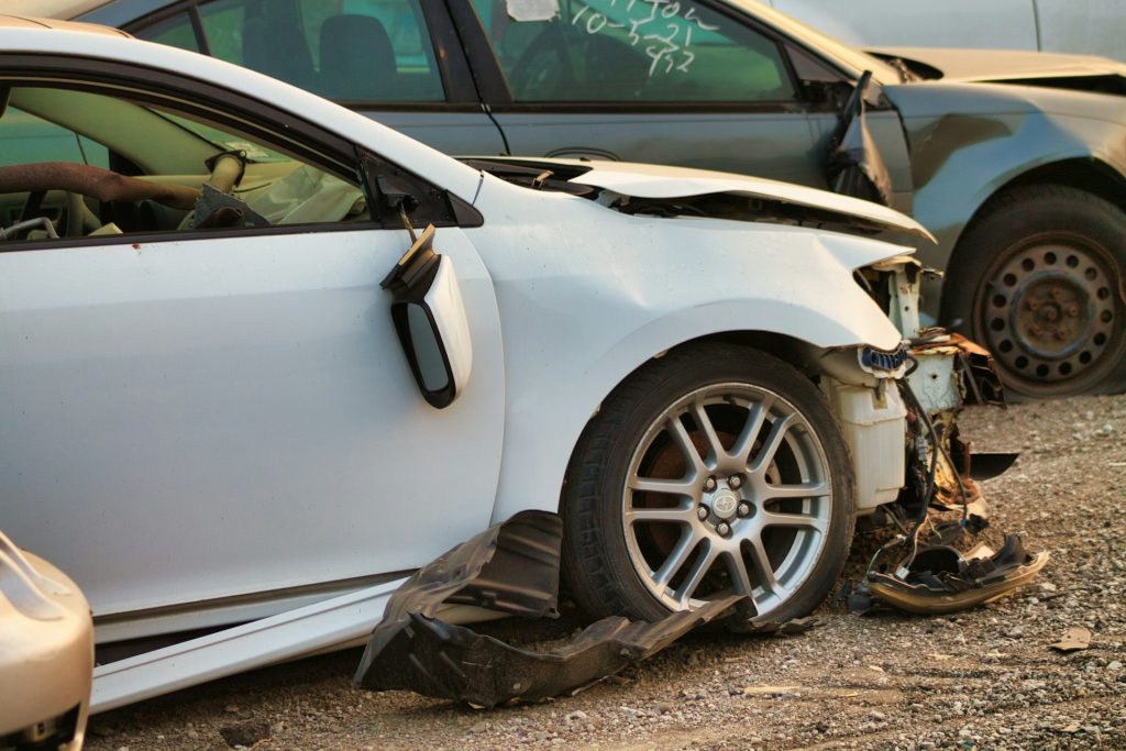 a car damaged after accident